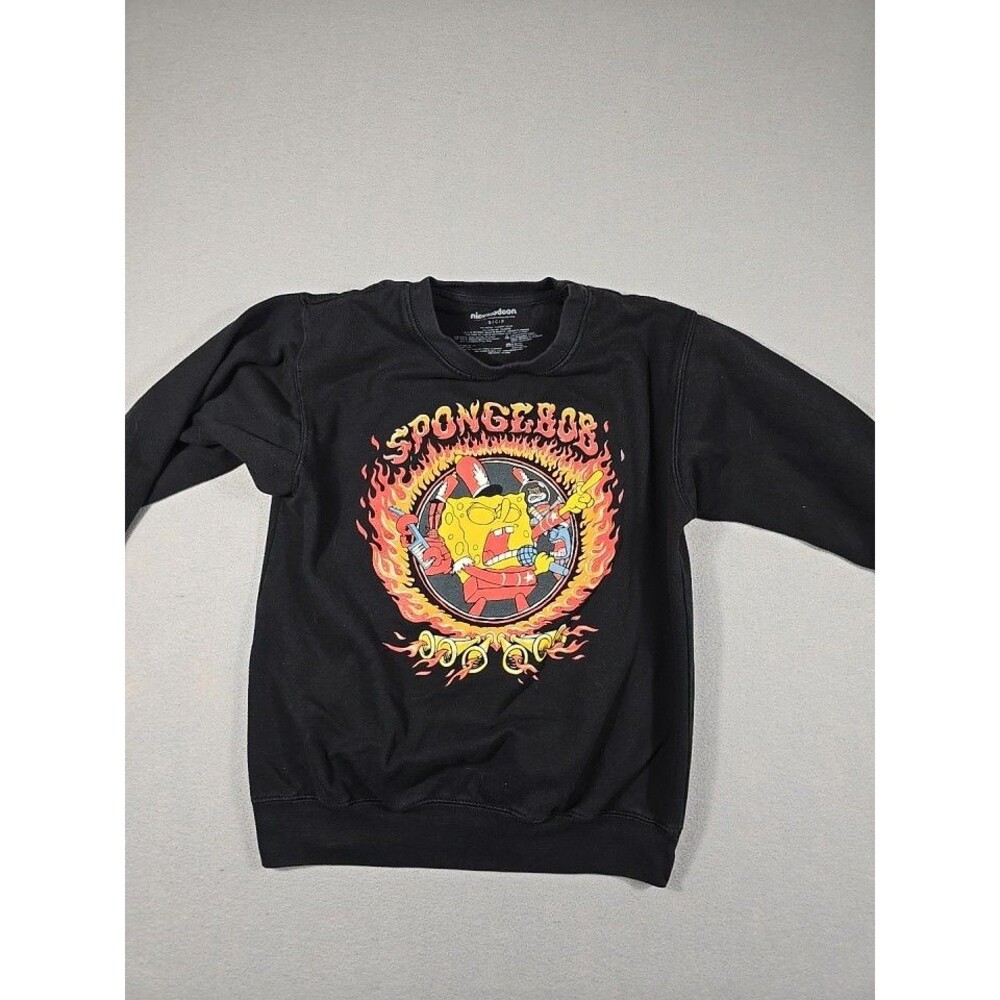Nickelodeon Sweatshirt Mens Small Black Spongebob Squarepants Metal Flame Print